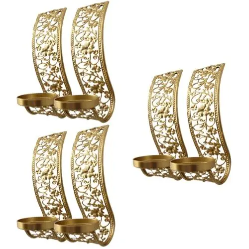 Produktbild: VOSAREA 3 Sätze Wandkerzenhalter Wandverkleidung Wand Polsterung Candle Topper Kerzenhalter Mittelstück Arabisches Stumpenkerzenhalter Foto-Requisiten Metall Golden 2 Stück * 3