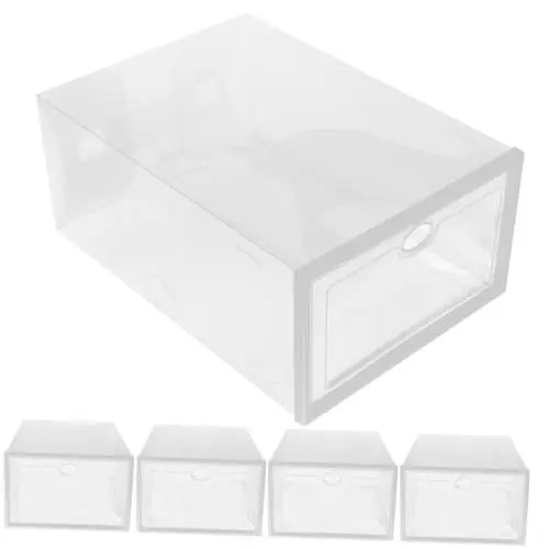 Produktbild: VOSAREA 5 Stück Boxen Schuhbehälter Schuhaufbewahrung Schuhvitrine Stapelbare Schuhkartons Transparente Schuhkartons Schuhschrank Schuh Organizer Schuhständer Schuhregal Schuhboxen