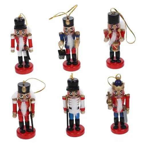 Produktbild: VOSAREA Einzigartige Weihnachtsdekorationen – 6 Nussknacker Aus Holz Mit Traditionellem Design Für Weihnachtsbaum Und Schreibtisch