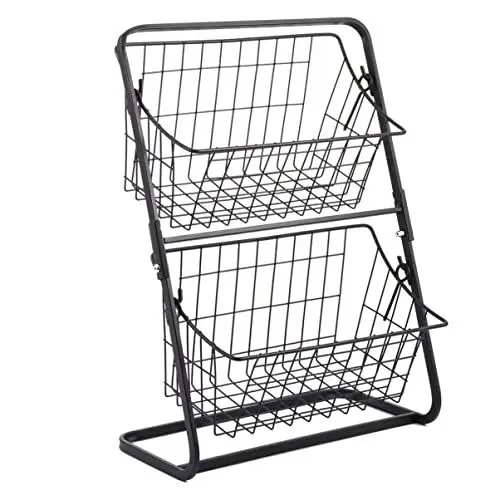 Produktbild: VOSAREA Arbeitsplatte Metall Obst Aufbewahrungskorb 2 Tier Obstbrot Korb Display Ständer für Snack Kosmetik (Schwarz)