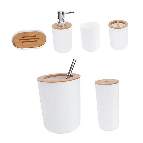 Produktbild: VOSAREA Badezimmer-zubehör-Set 5-teilig Weiß Mit Seifenschale Pumpe Becher Zahnbürstenhalter Bürste