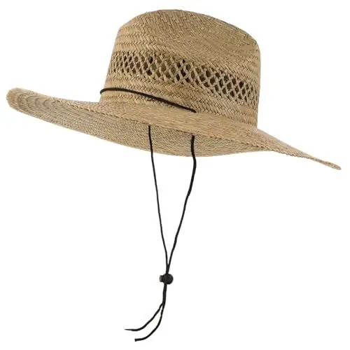 Produktbild: VOSAREA Cowboy-Hut Mode Hut Rustikaler Hut Großer Hut Stilvoller Hut Naturstrohhut Flacher Strohhut Sonnenhut am Strand Sonnenblende praktische Kopfbedeckung Schirmmütze Olive Green