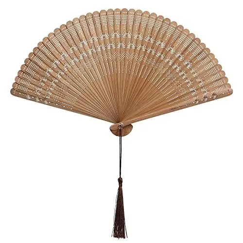 Produktbild: VOSAREA Bambus Handfächer: Vintage Fächer Holz klein Handfächer echt Bambus - japanischer chinesischer Hand Fan für Hochzeit Braut Party Tanz