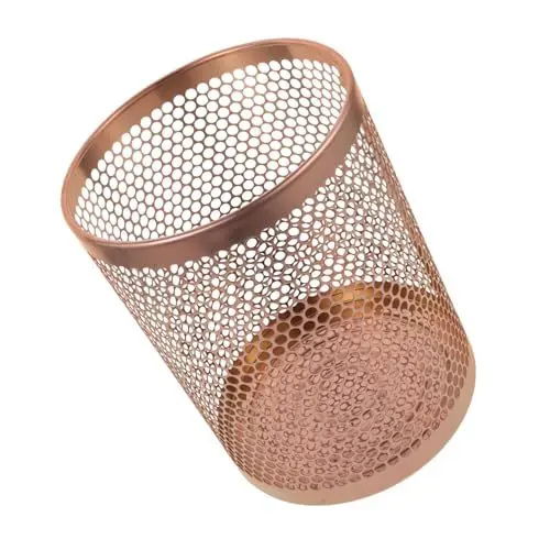 Produktbild: VOSAREA Hohler Mülleimer Küchenabfalleimer Toilettenabfallbehälter oben offener Abfallkorb Müllcontainer recyceln großer Mülleimer Büro-Mülleimer Katzenklos Rostfreier Stahl Rose Gold