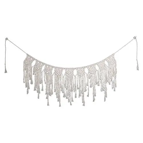 Produktbild: VOSAREA Makramee Wandbehang Handgemachte Vorhang Fadenvorhang Baumwolle für Hochzeit Wohnzimmer Tür Deko 100 x 40cm (Beige)