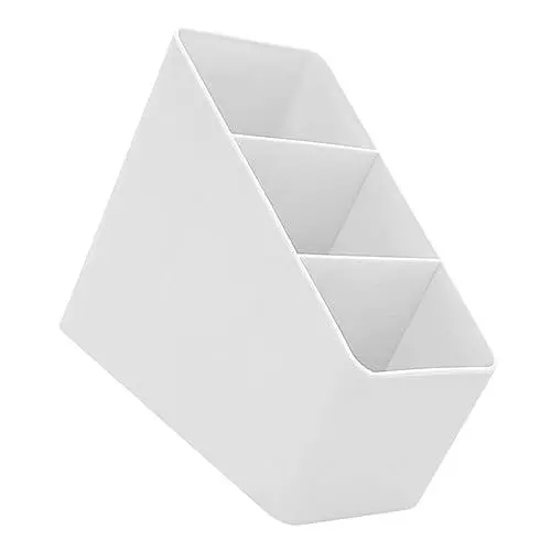 Produktbild: VOSAREA Praktischer Desktop Make up Organizer Mit 3 Fächern Weißer Aufbewahrungsbehälter Für Fernbedienungen Kosmetik Und Büromaterial Stilvoller Tisch Organizer Für Zuhause Und Büro