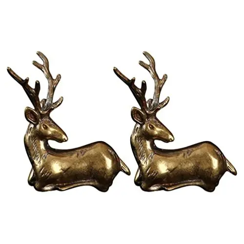 Produktbild: VOSAREA Weihnachten Deko Rentier Figur Messing Hirsch Dekofigur Elch Elch Statue Skulptur Feng Shui Desktop Ornament Heimdekoration für Tisch Kaminsims Schreibtisch Deko 2 Stück Xmas Deko