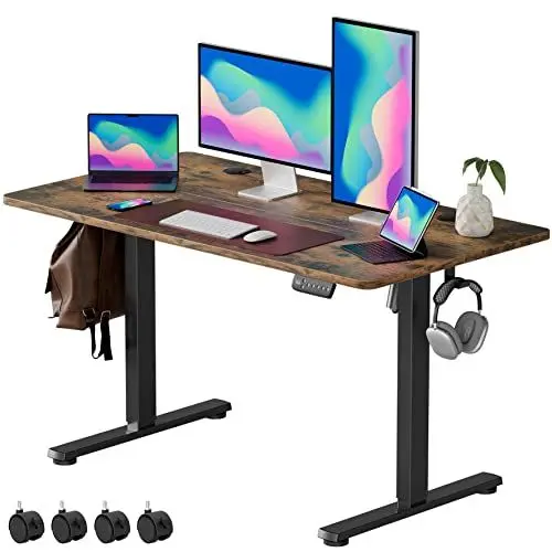 Produktbild: VOSATRON Elektrisch Höhenverstellbarer Schreibtisch 120x60cm Schreibtisch Höhenverstellbar mit Memory-Steuerung und Anti-Kollision Technologie, Rollen, Spleißbrett, Schwarz Rahmen/braun Tischplatte