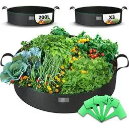 Produktbild: VOUNOT 3 Stück Hochbeet Pflanzsack 200L aus Vliesstoff, Pflanztasche mit Pflanzenschilder zum Beschriften, Pflanzbeutel für Gemüse und Pflanzen Schwarz