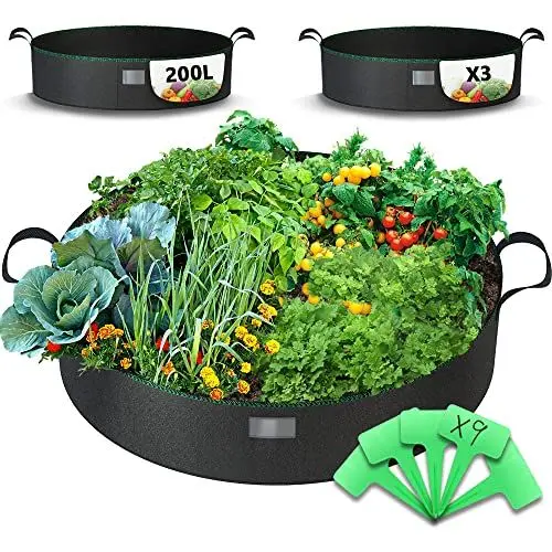 Produktbild: VOUNOT 3 Stück Hochbeet Pflanzsack 200L aus Vliesstoff, Pflanztasche mit Pflanzenschilder zum Beschriften, Pflanzbeutel für Gemüse und Pflanzen Schwarz