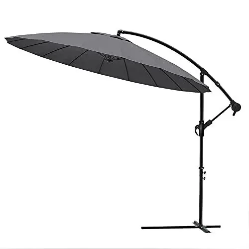 Produktbild: VOUNOT Ampelschirm 300 cm Rund, Shanghai Sonnenschirm mit Kurbelvorrichtung, Kurbelschirm mit Schutzhülle, Sonnenschutz UV-Schutz, Gartenschirm Marktschirm, Grau, Edelstahl, Aluminium, Legierter Stahl