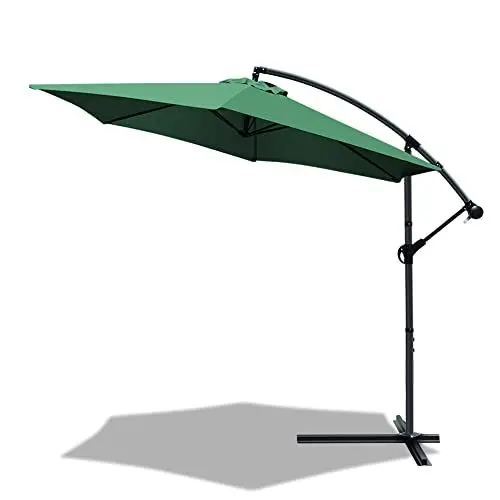 Produktbild: VOUNOT Ampelschirm 300 cm, Sonnenschirm mit Kurbelvorrichtung, Kurbelschirm mit Schutzhülle, Sonnenschutz UV-Schutz, Gartenschirm Marktschirm, Grün