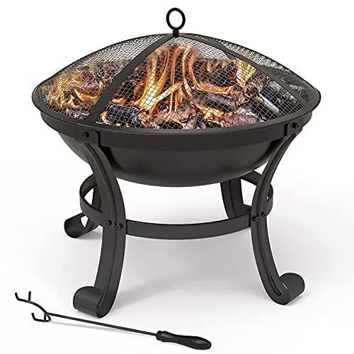 Produktbild: VOUNOT Feuerschale mit Funkenschutz, Feuerkorb Feuerstelle für Heizung, Garten, Camping, Terrasse, Ø 55 cm, Schwarz