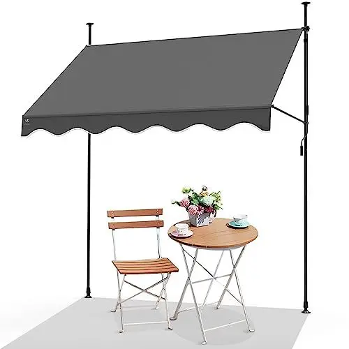 Produktbild: VOUNOT Klemmmarkise Balkon mit Handkurbel, höhenverstellbar Balkonmarkise ohne Bohren, UV-beständig, Wasserdicht & Sonnenschutz, 300 cm breit, Grau