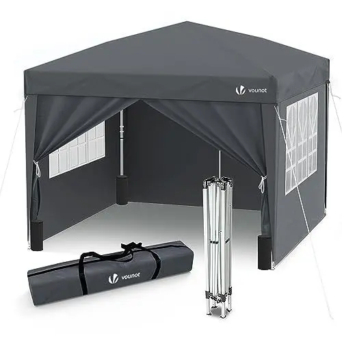 Produktbild: VOUNOT® Pavillon 3x3m mit 4 Seitenteilen & 4 Sandsäcke, Pop Up Faltpavillon, Faltbar Gartenzelt Partyzelt, inkl. Tasche, Grau