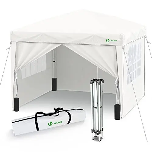 Produktbild: VOUNOT Pavillon 3x3m mit 4 Seitenteilen & Sandsäcke, Pop Up Faltpavillon, Faltbar Gartenzelt Partyzelt, inkl. Tasche Weiß
