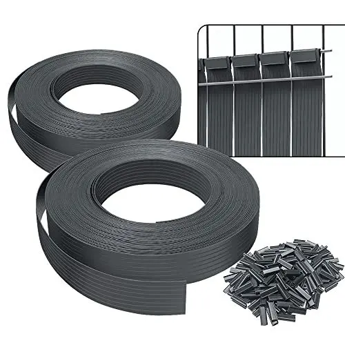 Produktbild: VOUNOT Sichtschutzstreifen für Doppelstabmatten 150m x 4.7cm, PVC Sichtschutz Zaun mit 300 Clips, Grau