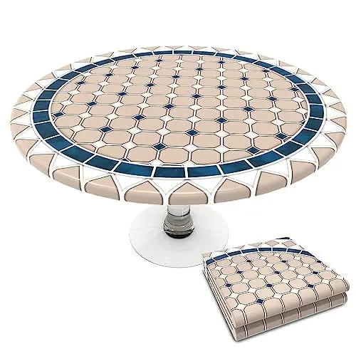Produktbild: VOUNOT Tischdecke Outdoor, Elastisch Rund Gartentischdecke, Abwaschbar abwischbar Wetterfest, Ø 90-120 cm