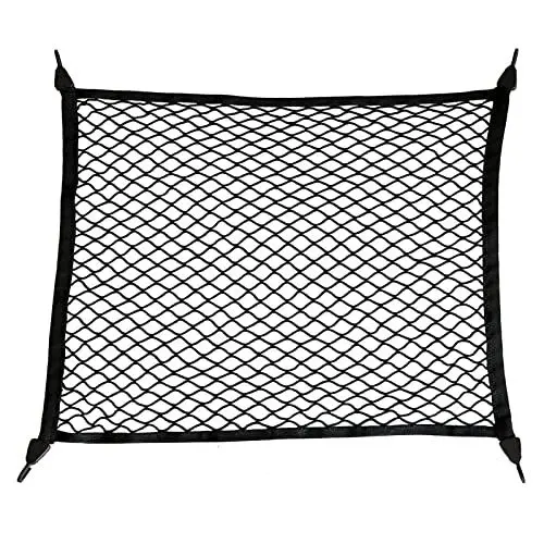 Produktbild: VOVANE Kofferraumnetz Gepäcknetz Auto, 80x60cm, Erstreckt Sich auf 160x120cm, Universal Auto Netz mit 4 massiven Haken, Nylon Super Elastisch Kofferraum Netz Organizer, Gepäckschutznetz.