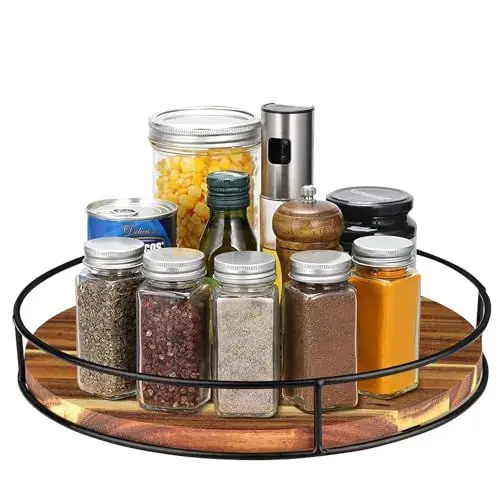 Produktbild: VOVANE Küche Drehteller Organizer Holz Drehteller für Kühlschrank, Küche, Schrank, Speisekammer, Lazy Susan Küche Organizer, Anti-Rutsch Drehtablett（Size:31cm）