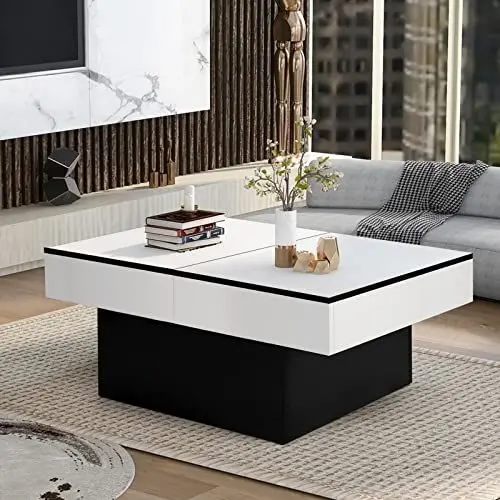 Produktbild: VOWNER Couchtisch, Moderner Couchtisch, Ausziehbarer Schreibtisch, Wohnzimmertisch mit 2 Stauräume, Hochglanz-Finish, Wohnzimmer Tisch 129 x 58 x 40 cm(Weiß)