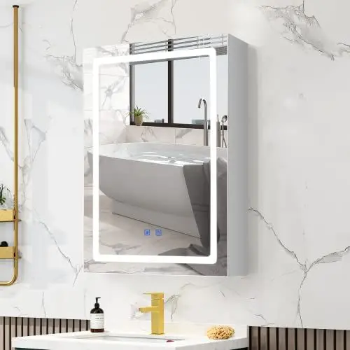 Produktbild: VOWNER Spiegelschrank Bad mit Beleuchtung, Spiegelschrank Badezimmer Spiegel, Badezimmerschrank mit LED Spiegel, Dimmbar, Beschlagfrei, mit Verstellbare Ablage, 50 x 70 x 15 cm (B/H/T)