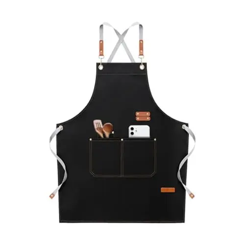 Produktbild: VOWOBEST Grillschürze fürMänner， Kochschürze Verstellbare Küchenschürze mit langen Bändern Wasserdicht Schürze mit 4 Taschen für Damen herren Küche Restaurant Café