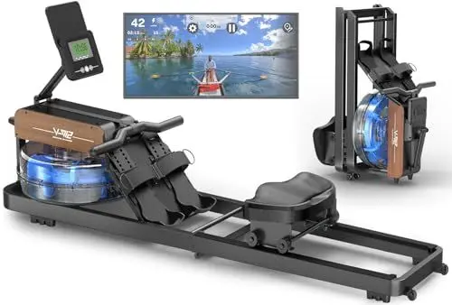 Produktbild: VOWVIT Rudergerät für Zuhause, Rudergerät Wasser mit Bluetooth Monitor, faltbares Rudergerät, Rudergeräte mit Verstellbarer Tablethalterung, 160 kg Gewichtskapazität (Schwarz)