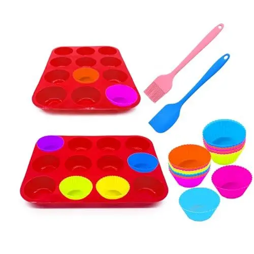 Produktbild: Muffinform Silikon Silikon Muffinformen Antihaft Muffin Backform, 28 Stück, für 24 Muffins Ideal für die Herstellung von Muffin Kuchen