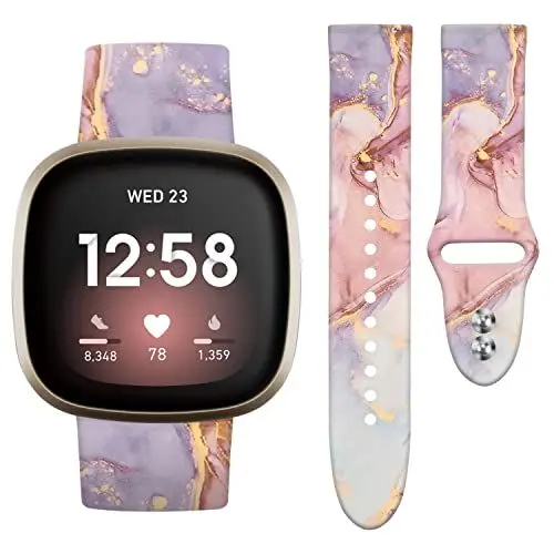 Produktbild: Vozehui Armband Kompatibel mit Fitbit Versa 3/Versa 4/Fitbit Sense 2/Sense für Damen Herren, Weiches Ersatzarmband mit Silikon Druck Sport Ersatzband