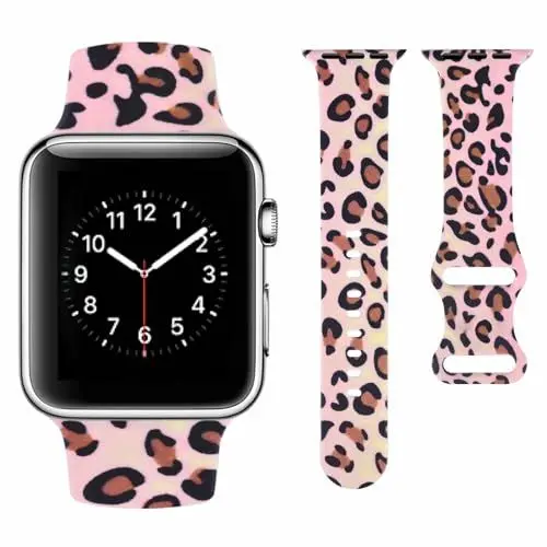 Produktbild: Vozehui Kompatibel für Apple Watch Silikon Armband 41mm 40mm 38mm, Kuh Leopard Zebra Animal Print Soft Sport Band Kompatibel mit iWatch Apple Watch Armband SE Serie 9 8 7 6 5 4 3 2 1, Leopardendruck