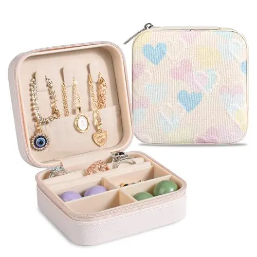 Produktbild: Vozehui Schmuckkästchen für Frauen Mode, Ring Halskette Ohrring Lagerung Regenbogen Schmuckkästchen, Personalisierten Schmuckkästchen für Teenager Frauen Mädchen Geschenk, Herz Weiß