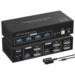 Produktbild: VPFET 4K120Hz Displayport KVM Switch 2 PC 2 Monitore 8K60Hz Dual Monitor DP 1.4 Switches for 2 Computers Teilen 4 USB 3.0 Geräte mit 2 USB 3.0 Kable und Desktop-Controller