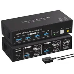 Produktbild: VPFET 4K120Hz HDMI Displayport KVM Switch 2 pc 2 Monitore 8K60Hz Dual Monitor KVM Switches für 2 pc teilen sich 2 Monitore und 4USB 3.0 Unterstützung Kopieren und Erweitern Modus