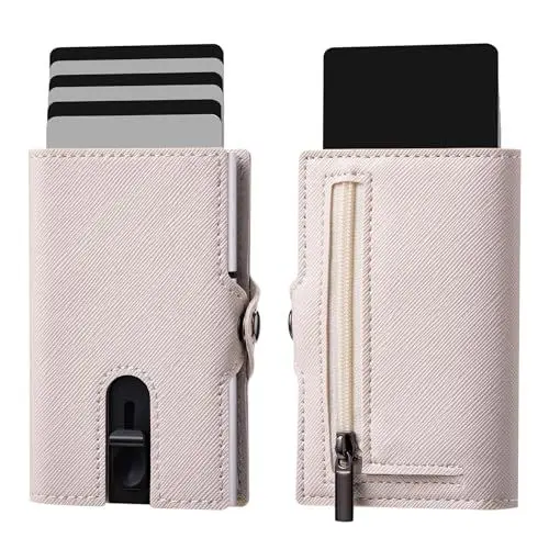 Produktbild: VpiuV® Geldbörse Herren - portmonee Herren - kreditkartenetui mit RFID-Schutz - Wallet mit münzfach - Kartenhalter für Herren aus blauem Aluminium mit Geldbörse – Kratzfest, Weiß