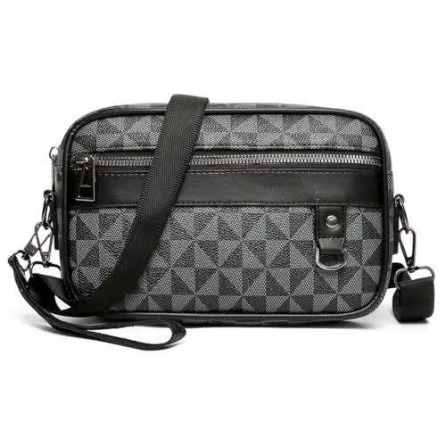 Produktbild: Vpoofree Umhängetasche Herren Klein PU leder Wasserdichte Schultertasche Herrentasche Zum Umhängen Handytasche Crossbody Bag Seitentasche Kuriertasche Männer Tasche (Schwarz Umhängetasche)