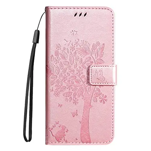Produktbild: VQWQ Geldbörse Hülle Compatible with Oppo Realme C35 4G - Schmetterling Blume Wallet Klapphülle Handytasche Cover Stand Magnet Kreditkartenfach Leder Purse Case Oppo Realme C35 4G (MS) -Rosegold