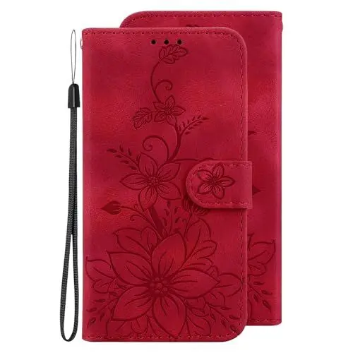Produktbild: VQWQ Geldbörse Hülle Compatible with Oppo Realme C35 - Blume Einfarbig Klapphülle Tasche Cover Stand Magnet Kreditkartenfach Schlüsselband Leder Purse Case Oppo Realme C35 (BHH) -Red
