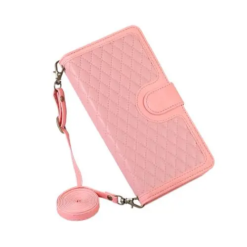 Produktbild: VQWQ Geldbörse Hülle Compatible with Samsung Galaxy A24 4G - Rhombic zum Umhängen Reißverschluss Klapphülle Tasche Cover Magnet Kreditkartenfach Leder Purse Case Samsung Galaxy A24 4G (CHX) -Rosegold