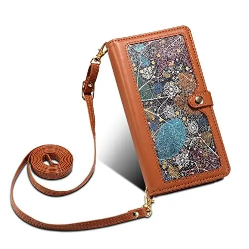 Produktbild: VQWQ Leder Wallet Case Compatible with Samsung Galaxy A24 4G Hülle + zum Rope - Reißverschluss Klapphülle Handytasche Purse Case Cover Kartenhalter Farbe Blatt für Samsung Galaxy A24 4G (XY) -Brown