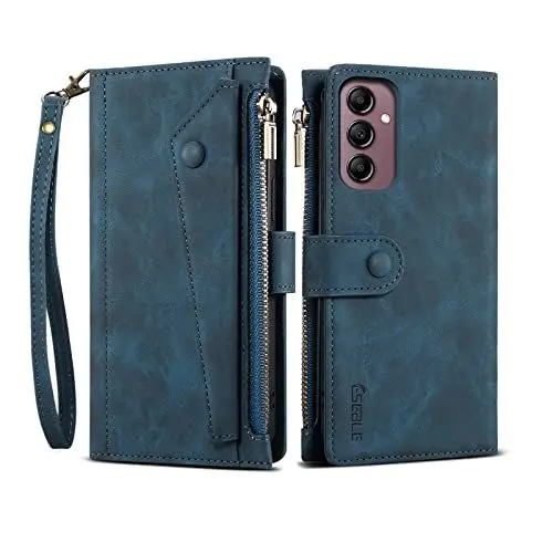 Produktbild: VQWQ Leder Wallet Case Compatible with Samsung Galaxy A24 4G Hülle + zum Umhängen - Reißverschluss Klapphülle Handytasche Purse Case Cover Kartenhalter Kickfür Galaxy A24 4G / Galaxy A25 5G (XC) -Blue