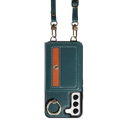 Produktbild: VQWQ Ledertasche Compatible with Samsung Galaxy A24 4G - zum Umhängen Kontrast Handyhülle Kartenhalter Ring Kickstand Anti-Schock Metallknopf Schutzhülle für Galaxy A24 4G / Galaxy A25 5G (K07) -Green