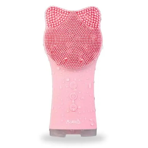 Produktbild: VRAIKO MIA Gesichtsreinigungsbürste, wasserdichte wiederaufladbare Gesichtsreinigungsbürste, mit weichem Silikon und einstellbarer Schallvibration, für Tiefenreinigung und sanftes Peeling (Hellrosa)