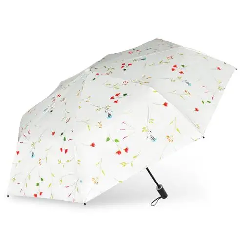 Produktbild: vrbabies UV-Sonnenschirm, kompakter leichter Mini-Regenschirm, Reiseschirm für Wind- und Regensicher und 99% UV-Schutz, Sonnenschirm mit Schwarz Anti-UV-Beschichtung Geschenk für Frauen (Blume)