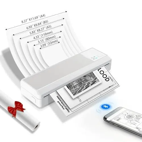 Produktbild: vretti P83 Mobile Drucker Bluetooth,304 DPI Tragbarer Drucker Thermodrucker A4,Mobile Drucker A4 Kompatibel mit Android und iOS für Reisen nach Hause Lernen,Unterstützt 210x297mm A4 Thermopapier