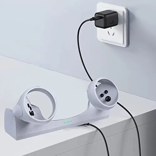 Produktbild: VR-Ladestation für Quest 2, Ladestation für Gleichzeitiges Laden mit LED-Anzeige, Wiederaufladbare Batterien, Ladestation für Meta Quest 2