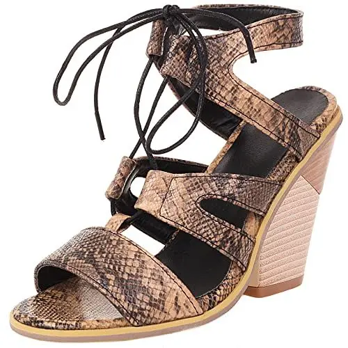 Produktbild: Vrupons Damen Schnürsandalen mit Blockabsatz(LEOPARD,39)