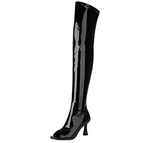 Produktbild: Vrupons Elegante Damen Overknee-Stiefel mit Peeptoe und Dünnen Absätzen (Schwarz,43)