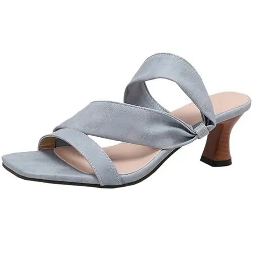 Produktbild: Vrupons Mode Damen Cone Heel Peep Toe Sandalen - Trendige High Heel Slide Hausschuhe (Hellblau, 41)