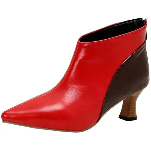 Produktbild: Vrupons Stylische kurze Stiefel für Damen mit spitzer Zehenpartie und Reißverschluss hinten - Cone Heels (Rot, 41)